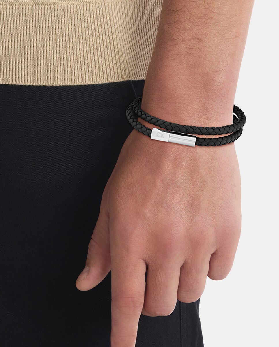 Pulseira Industrial Facets em Pele - Azul Azul-marinho-3