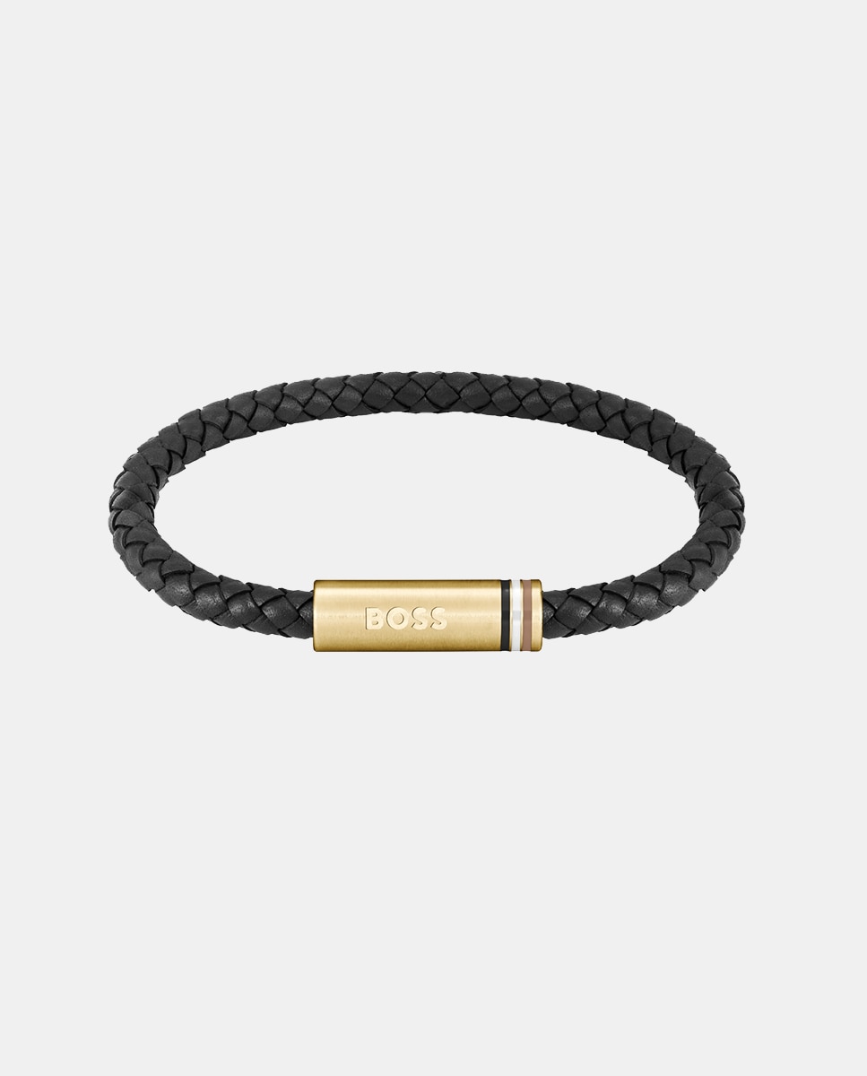Boss - Pulsera Ares Single de acero y piel negra.