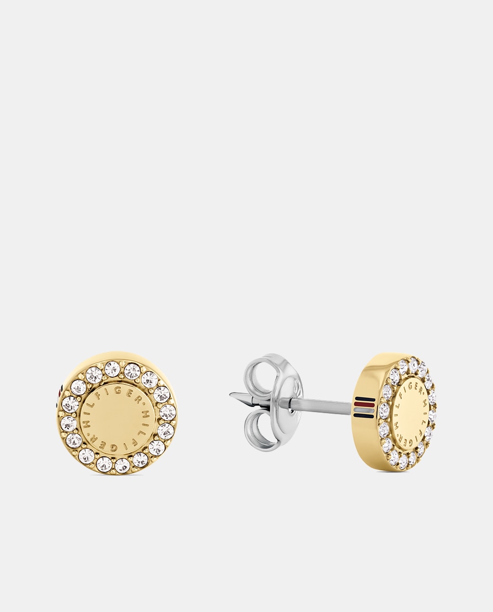 Tommy Hilfiger - Pendientes de acero dorado y cristal.
