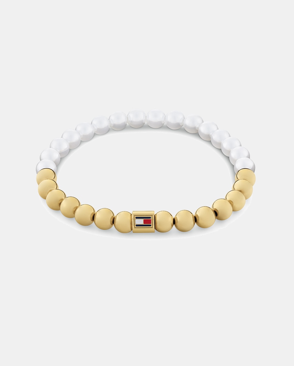 Pulseira Semi-Precious de Aço com Pérolas - Dourado Branco-1