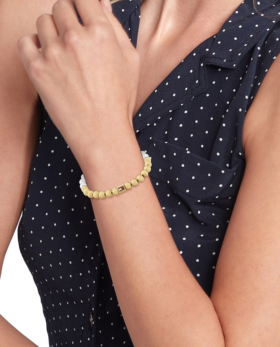 Pulseira Semi-Precious de Aço com Pérolas - Dourado Branco-2