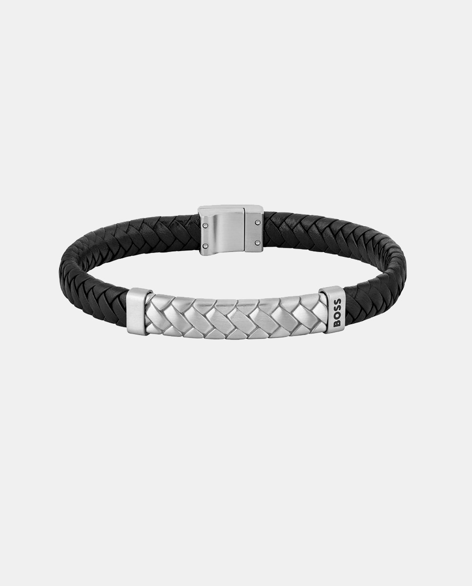Boss - Pulsera de hombre Tailored de cuero y acero.
