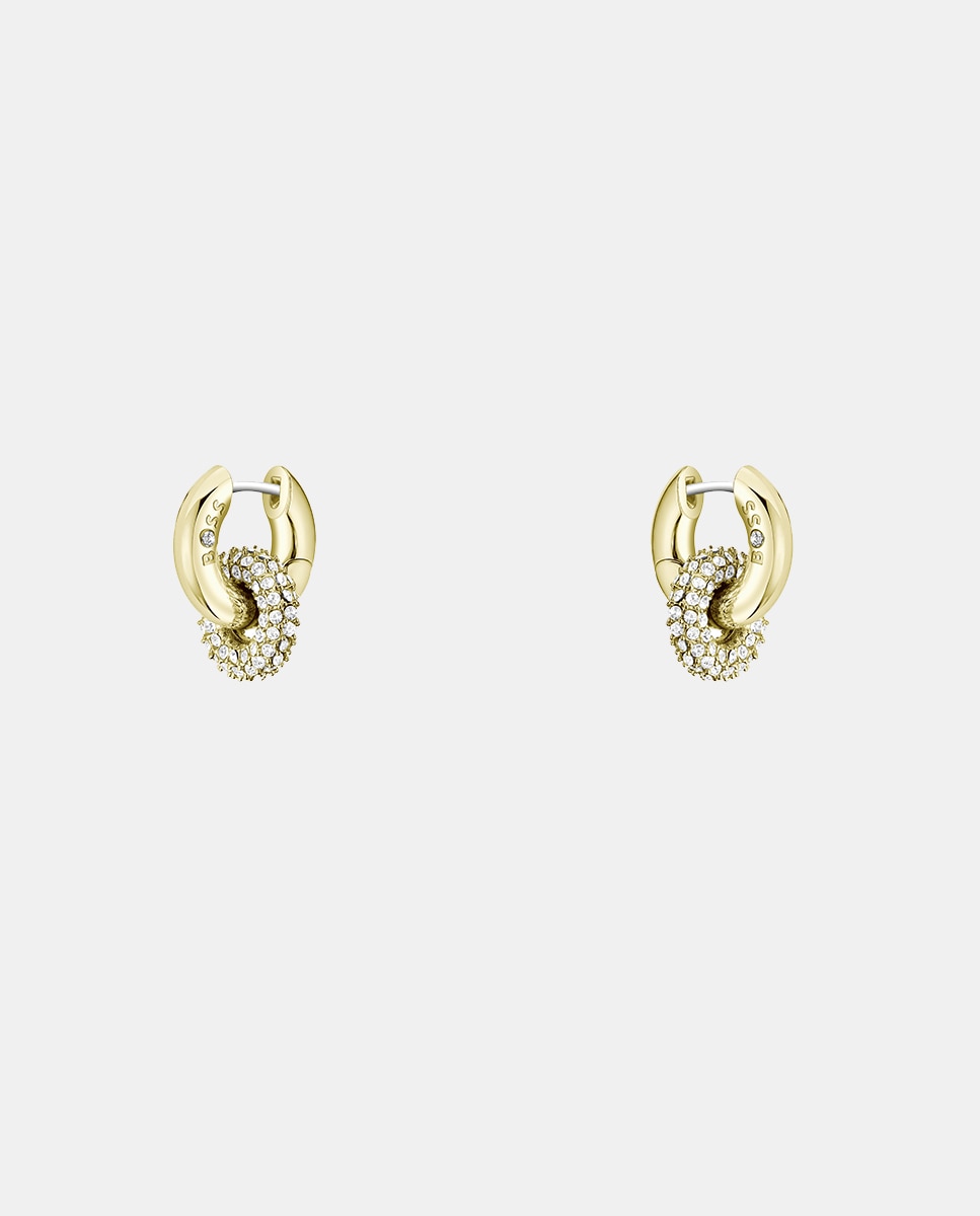 Boss - Pendientes Live Precious de acero dorado y cristales.
