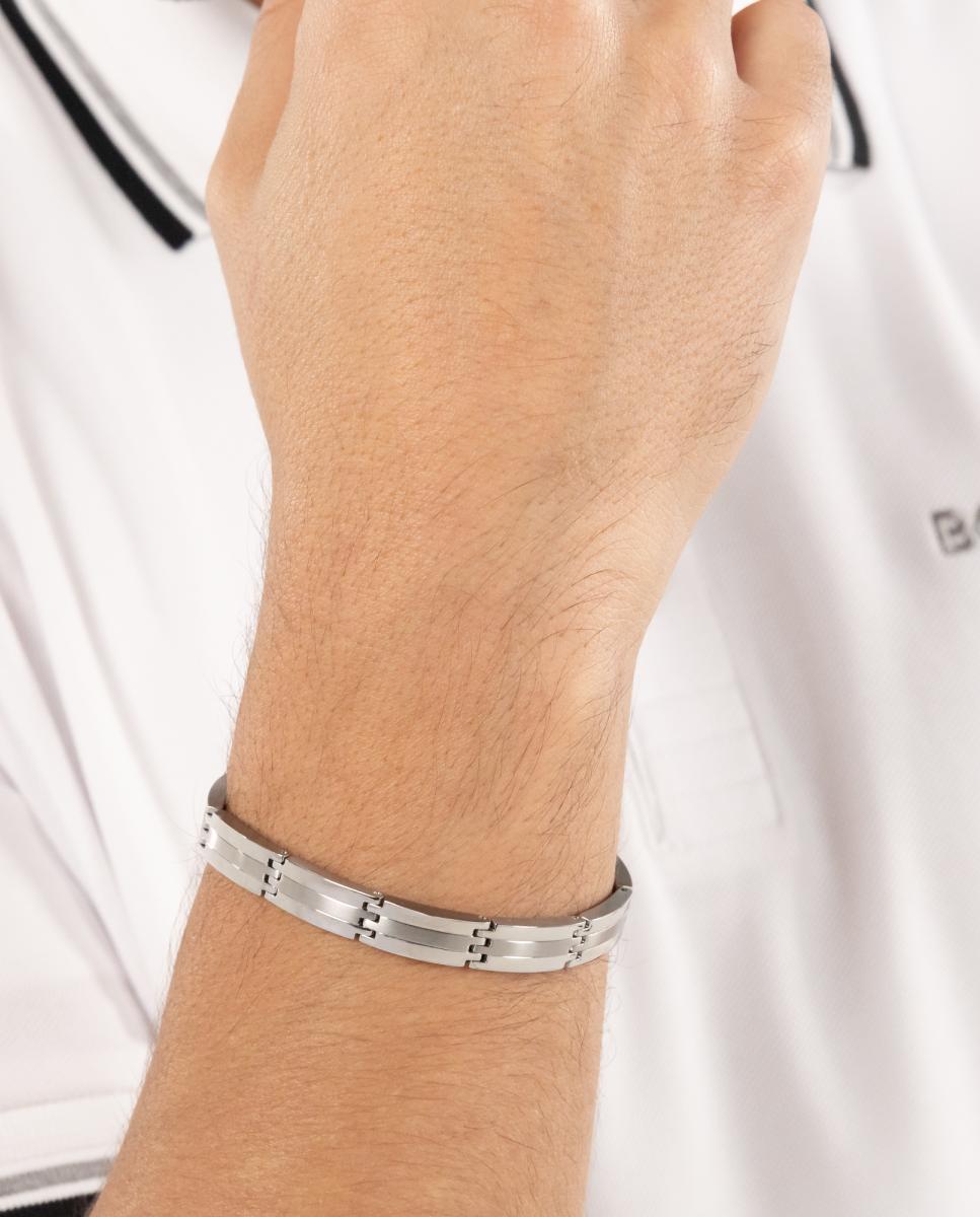 Pulseira Brooks de Aço Riscado Prateado-3
