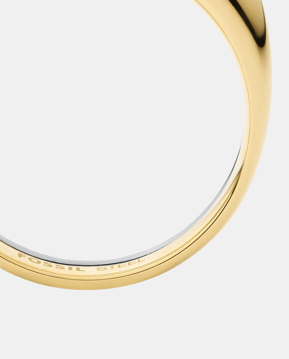 O aço inoxidável polido e os detalhes em dois tons definem este anel empilhado da coleção Domed. O design elegante e arredondado cria um aspeto 3