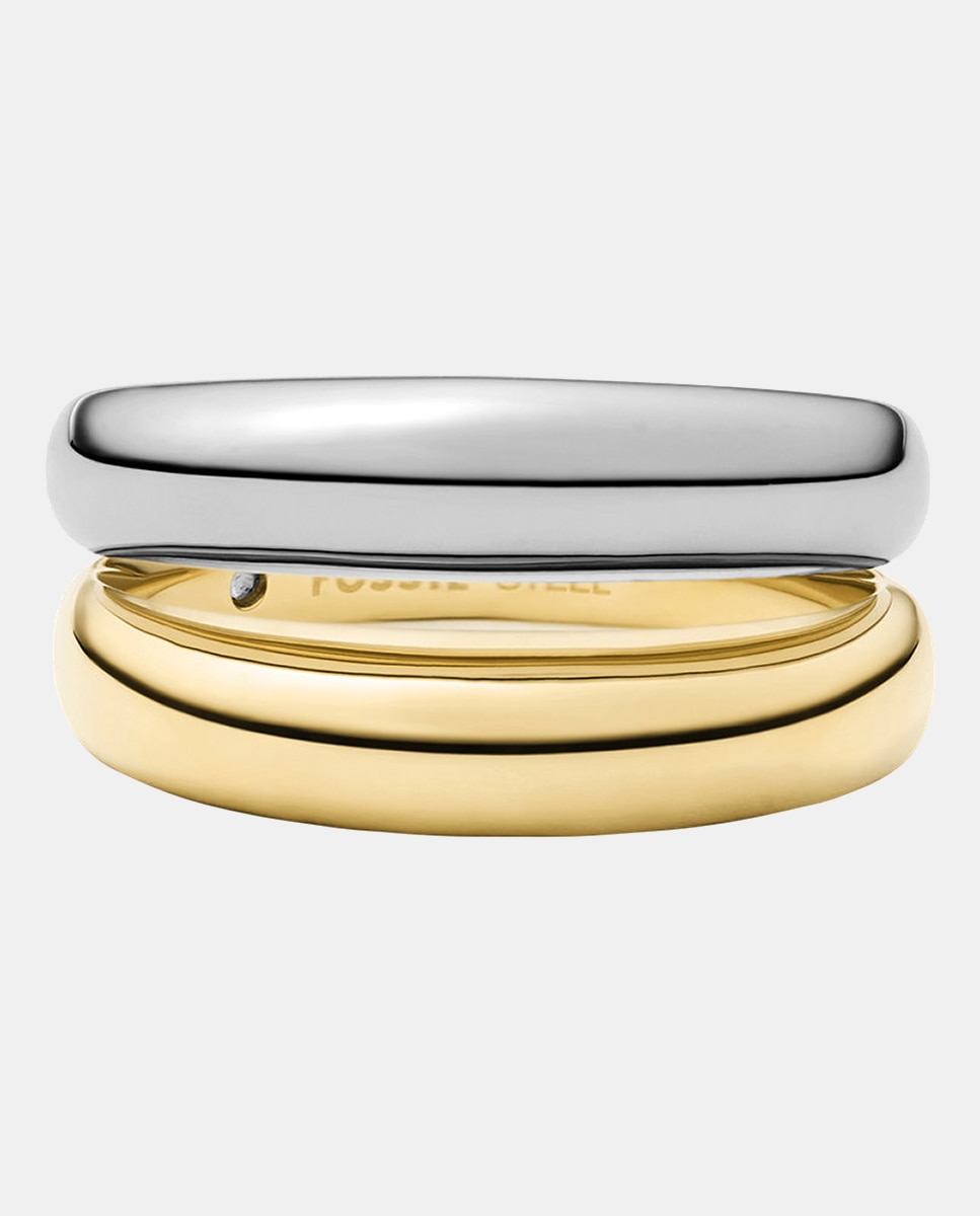 O aço inoxidável polido e os detalhes em dois tons definem este anel empilhado da coleção Domed. O design elegante e arredondado cria um aspeto 4