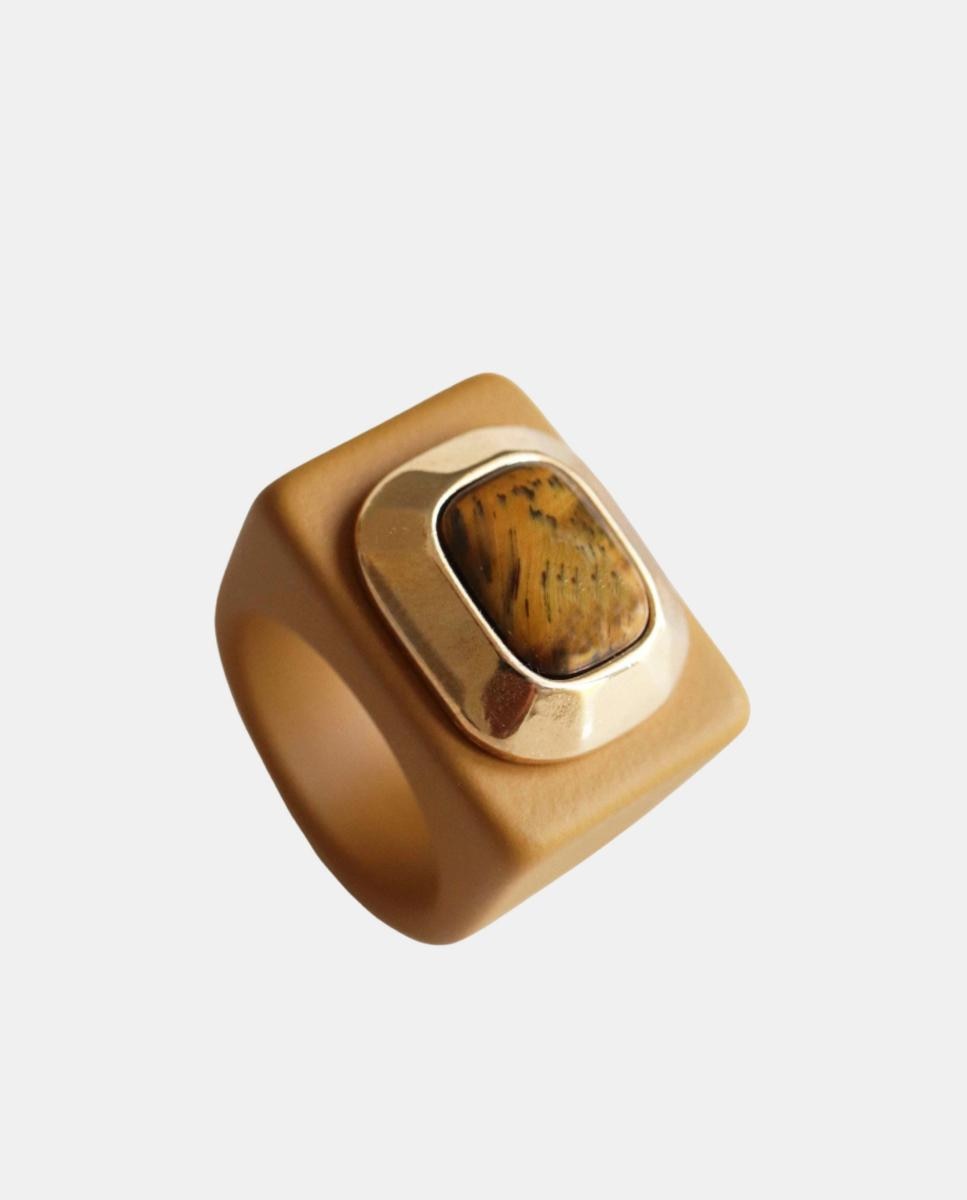 ÉMOLO - Anillo mostaza con ojo de tigre.