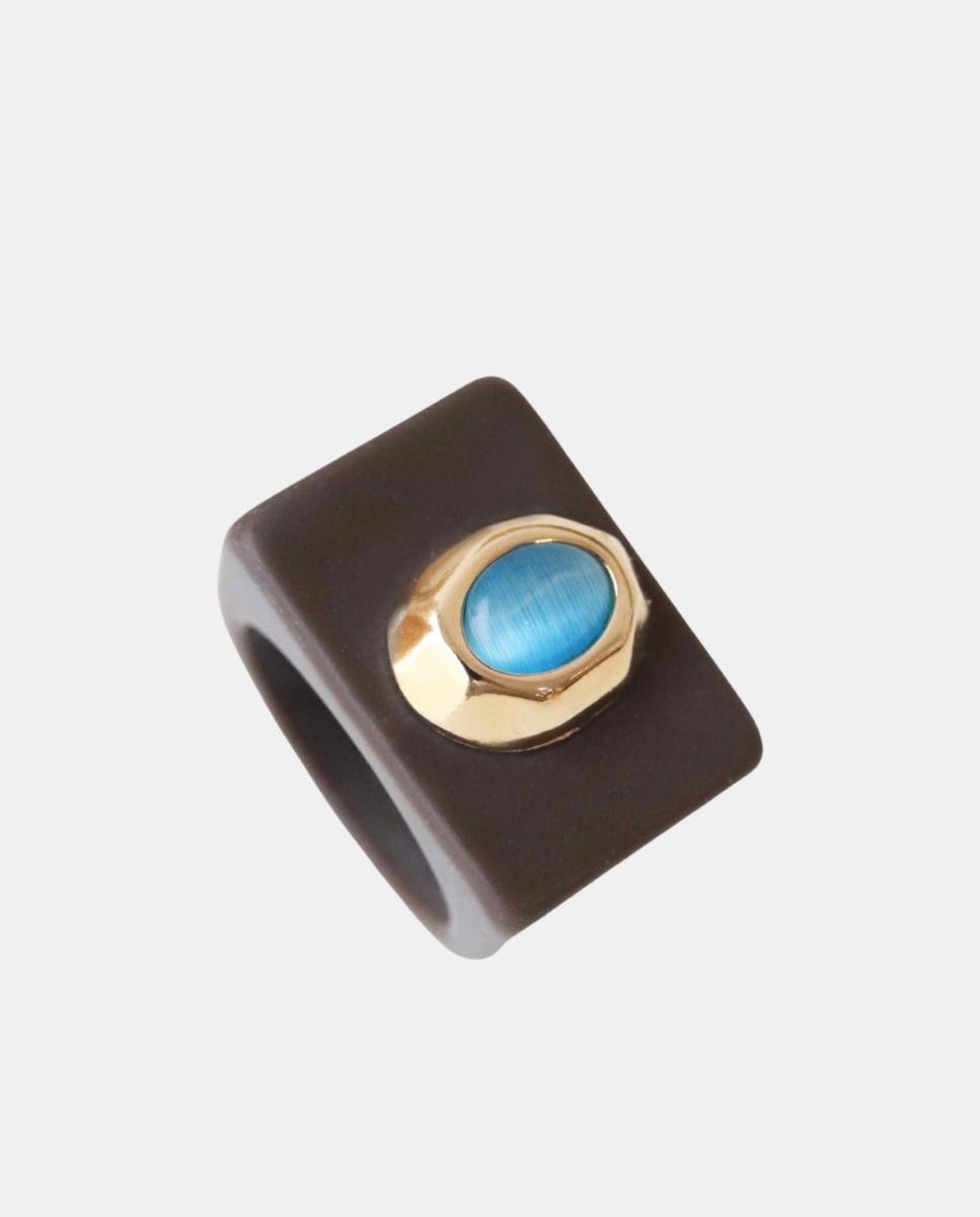 ÉMOLO - Anillo marrón con turquesa.