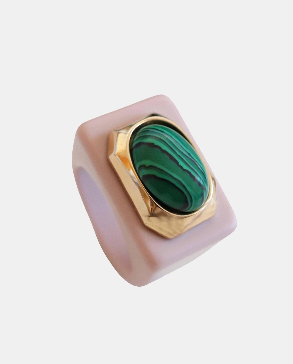 ÉMOLO - Anillo maquillaje con malaquita.