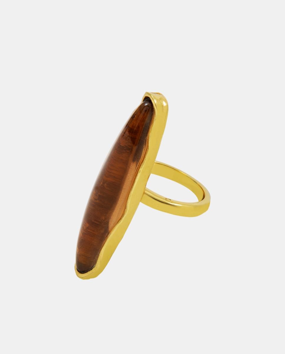 Anillo dorado con resina ámbar - Moliane - Marrón Marrón-1