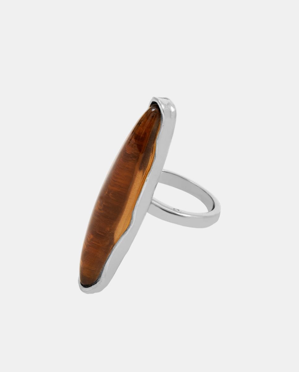 Anillo plateado con resina ámbar - Moliane - Marrón Marrón-1