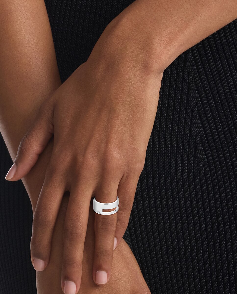 Anel Geometric Essentials de Aço - Dourado Prata-3