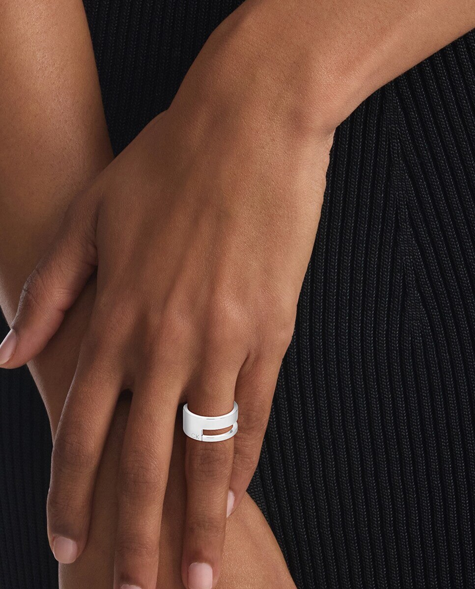 Anel Geometric Essentials de Aço - Dourado Prata-4