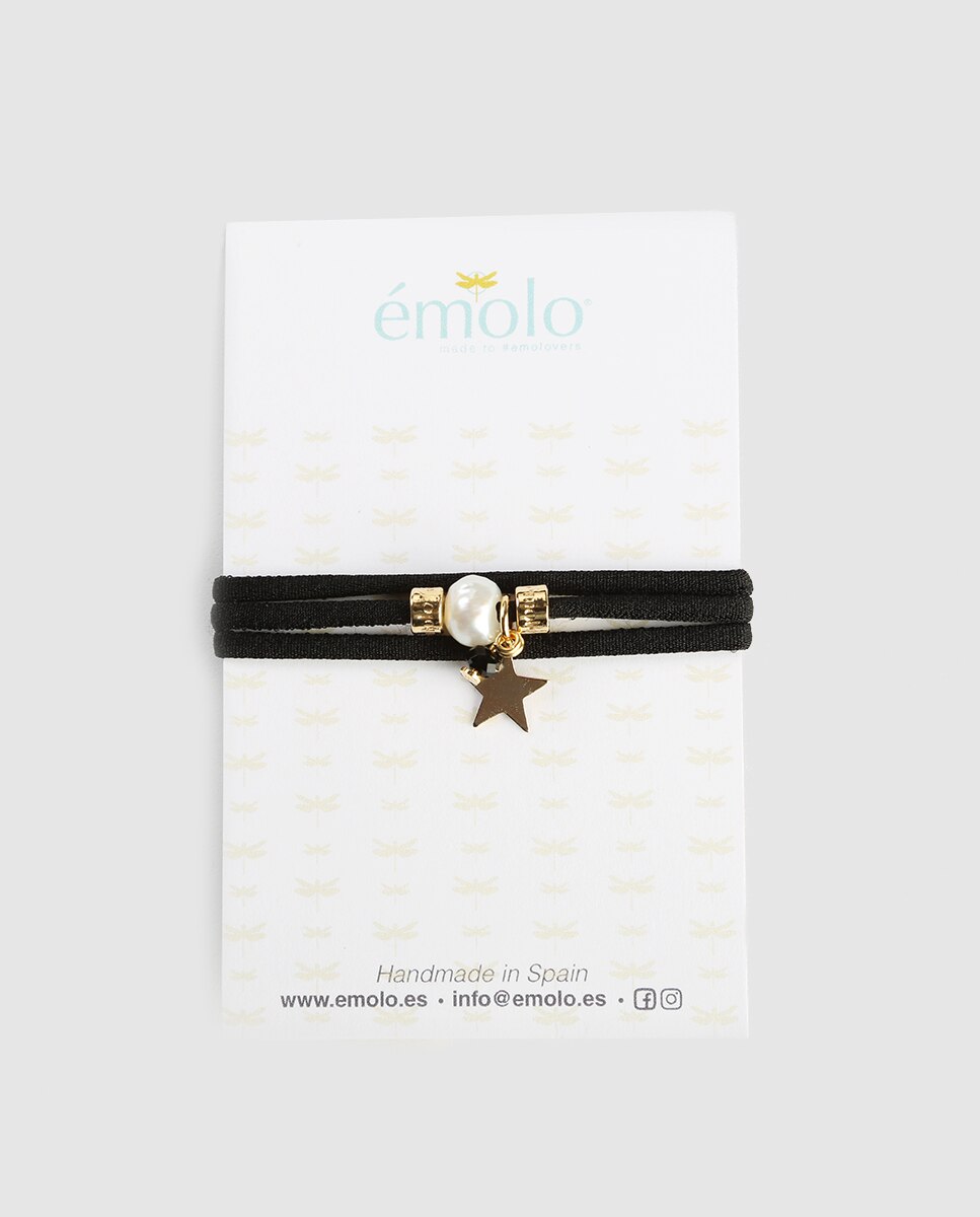 Collar Émolo Miz Estrella convertible de seda con perla - Negro Negro-2