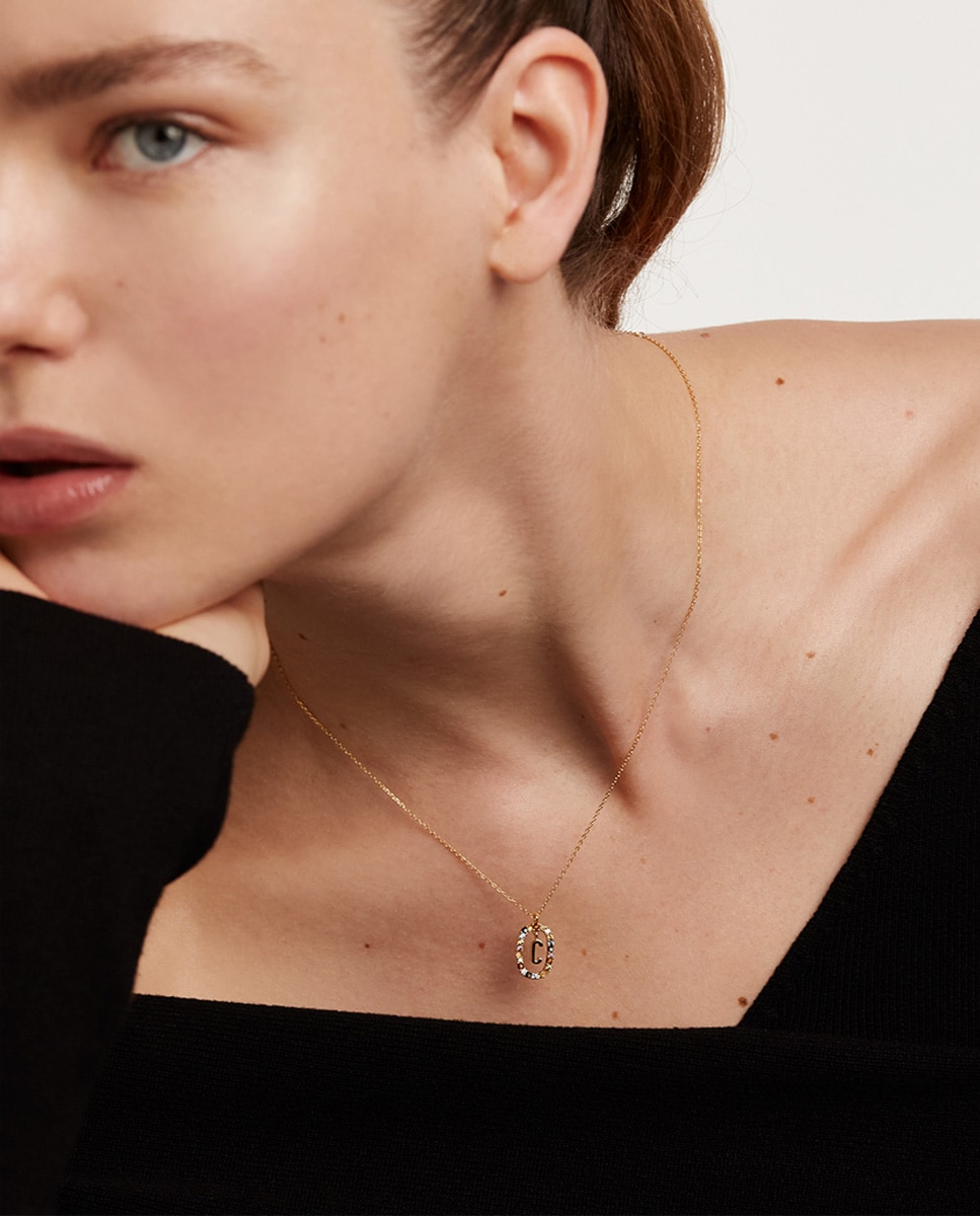 Cadena con colgante Letra C de plata Multicolor-2