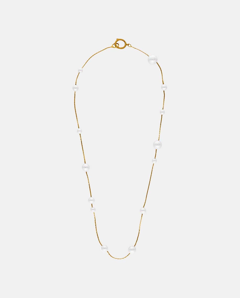 Colar Dangle de Prata com Pérolas Branco-1
