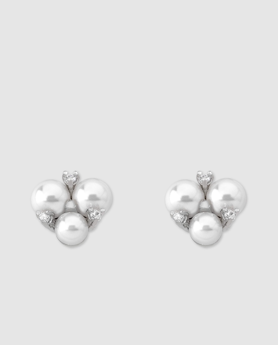 Brincos com Pérolas, Zircónias e de Prata Branco-1