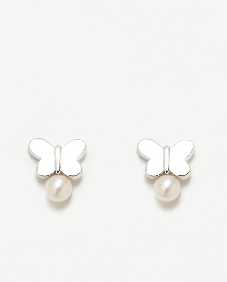 Imagen 0 de Pendientes de niña Ágatha Ruiz de la New Bebé de plata Tú y Yo Mariposa con perla Blanco