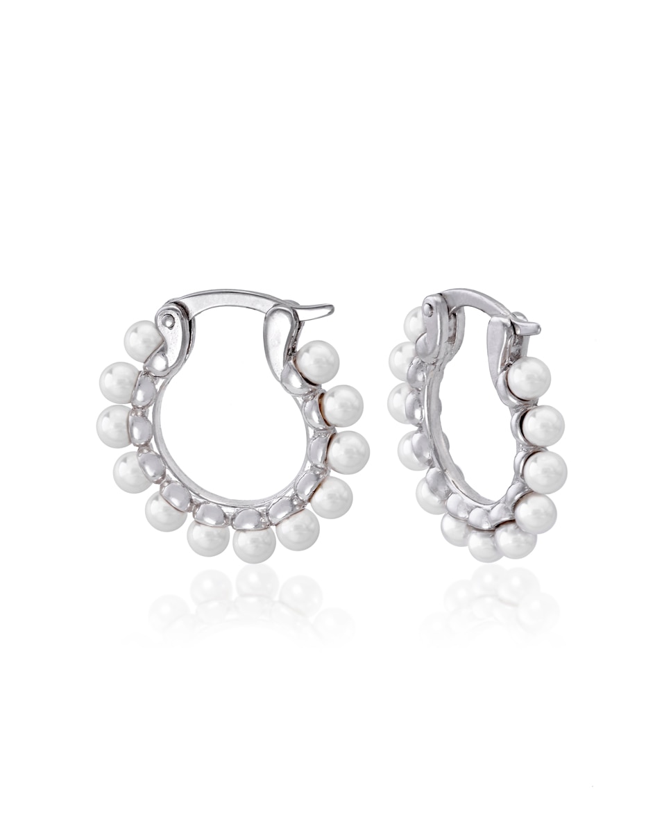 Brincos de Argola Majorica Ada de Prata e Pérolas Brancas Branco-1