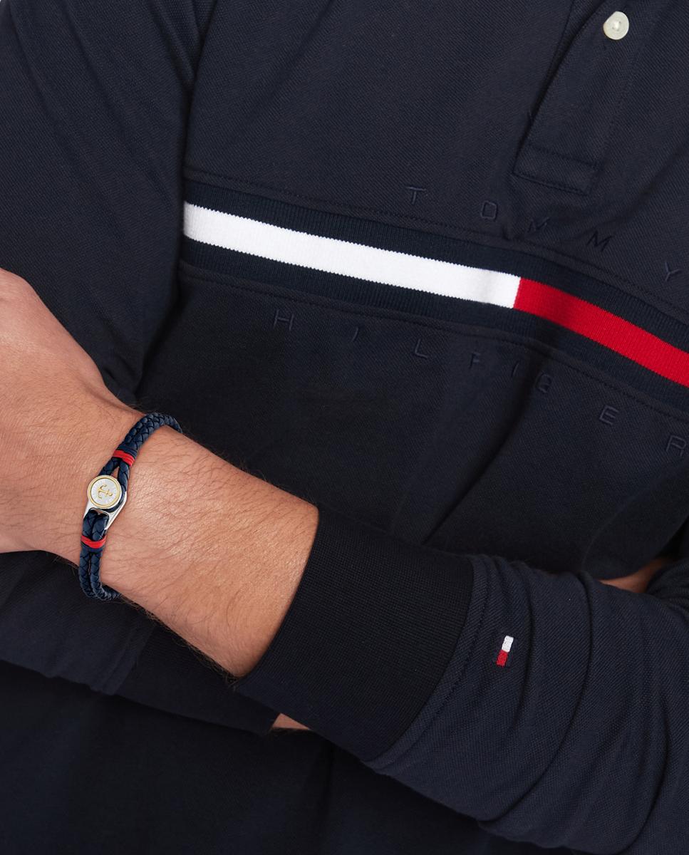 Pulseira Nautical de pele e aço Azul-2