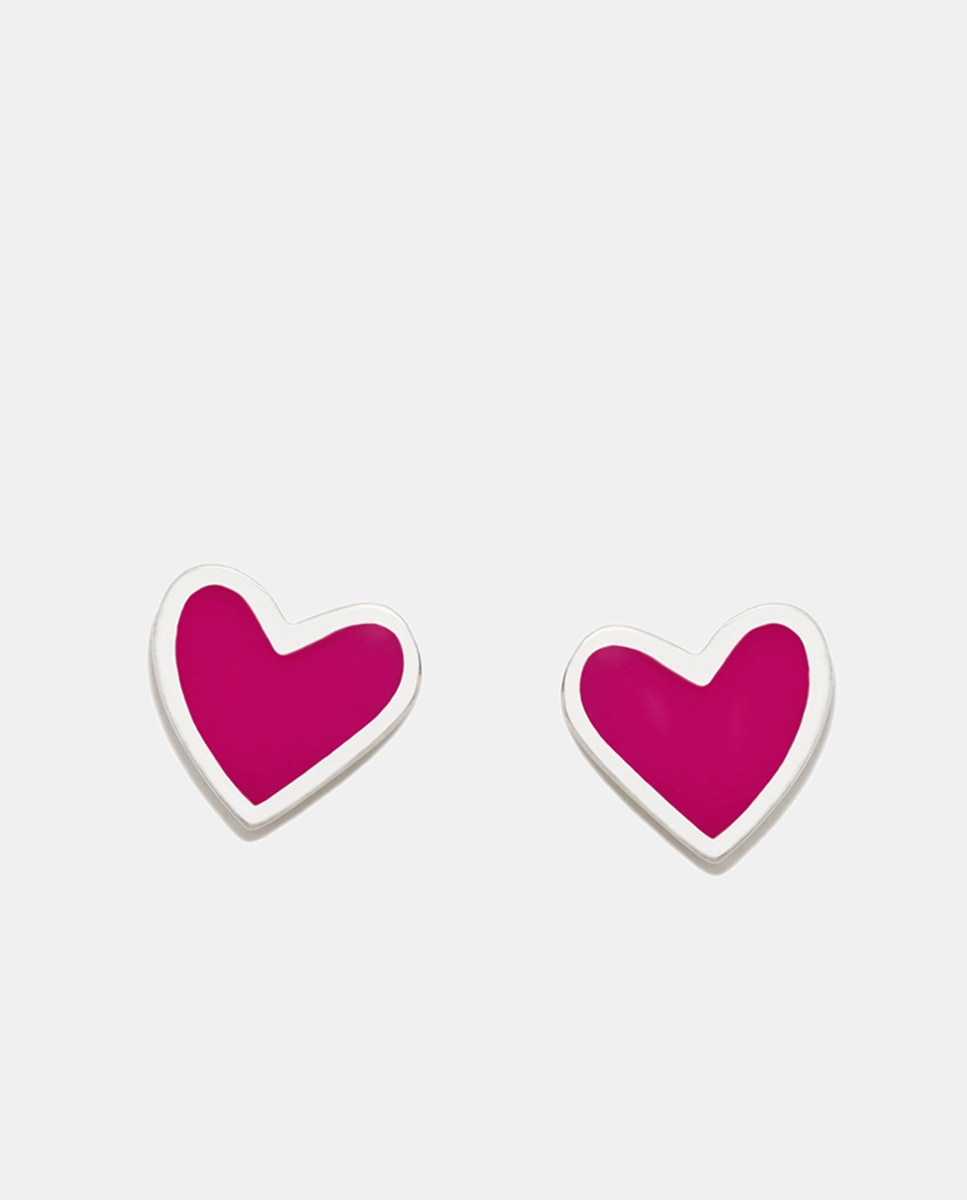 Imagen 0 de Pendientes New Superágatha Corazón de plata y esmalte fucsia Fucsia