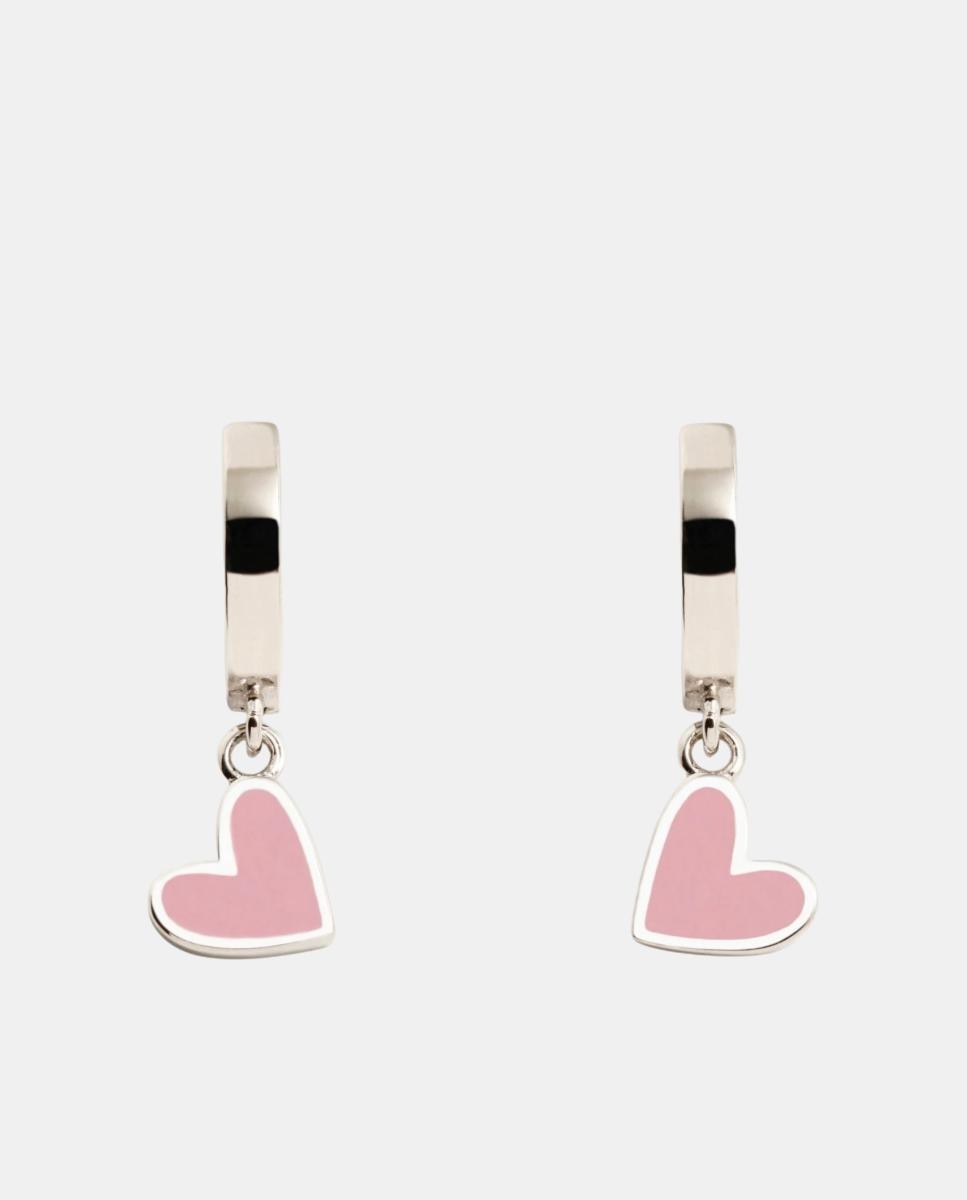 Imagen 1 de Pendientes de aro Hoops Corazón de plata y esmalte rosa Rosa