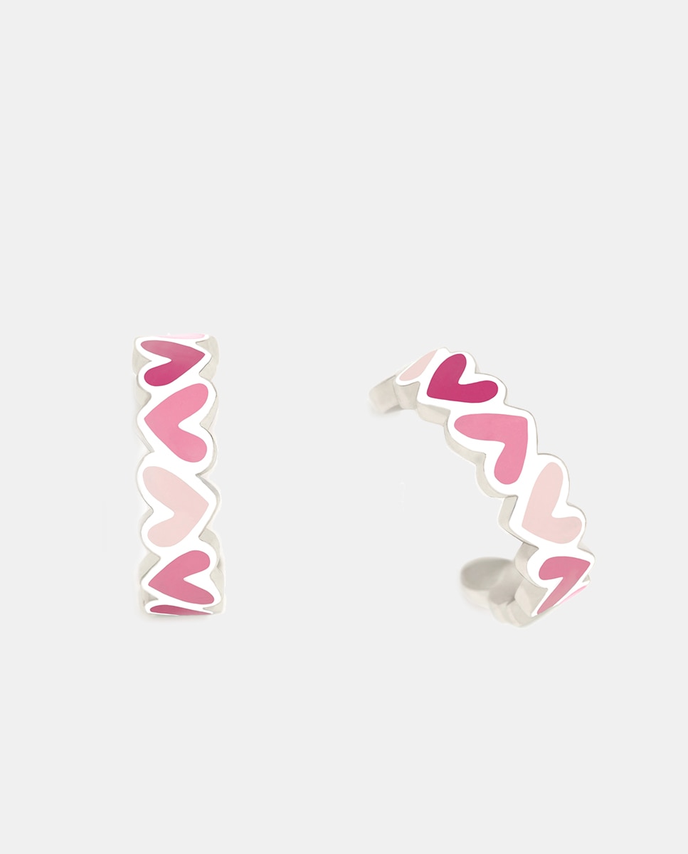 Imagen 0 de Pendientes de aro Degradeé Rosas de plata y esmalte Rosa
