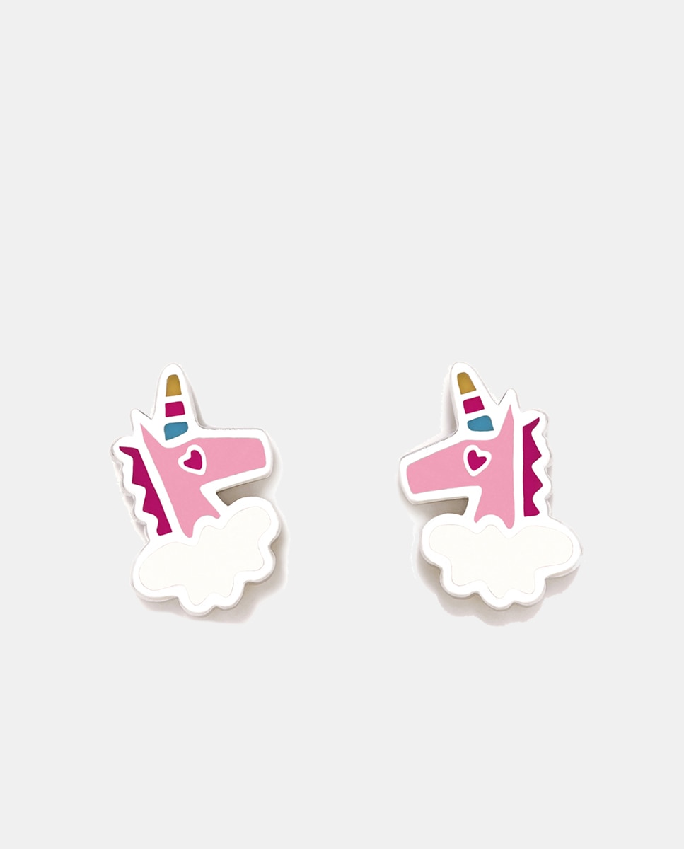 Imagen 0 de Pendientes Unicornio de plata y esmalte Multicolor