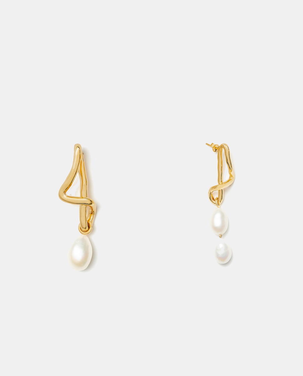Imagen 0 de Pendientes dorados con perla barroca Blanco