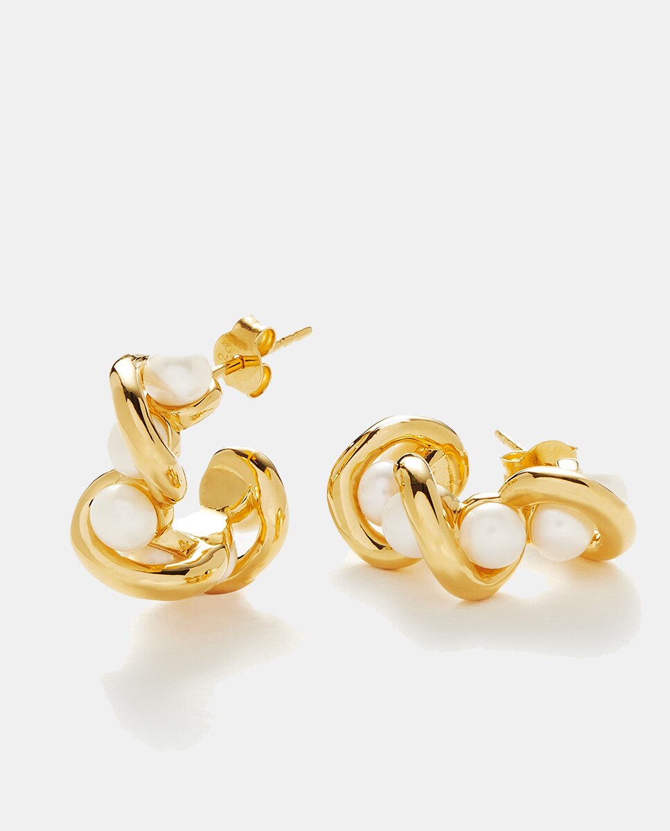 Imagen 0 de Pendientes de aro dorados con perlas Blanco