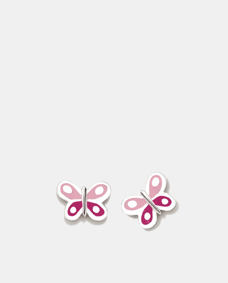 Imagen 0 de Pendientes de niña Bebé de plata y esmalte Fucsia