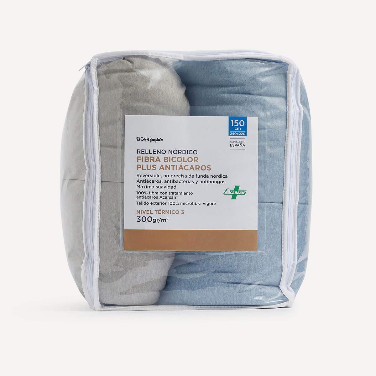 Relleno nórdico reversible 300 gr/m2 fibra bicolor Vigoré Basics El Corte Inglés Azul-3