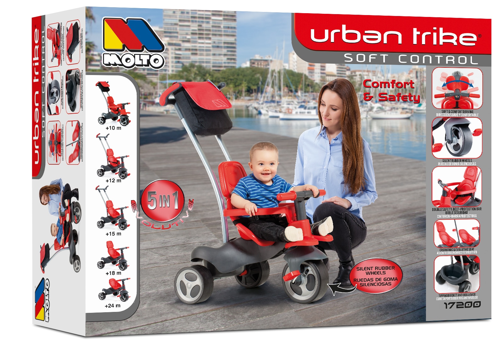 Triciclo Urban Trike Dirección Suave + Bolsa + Ruedas De Goma Rojo + Bonus Termo Bebidas 2