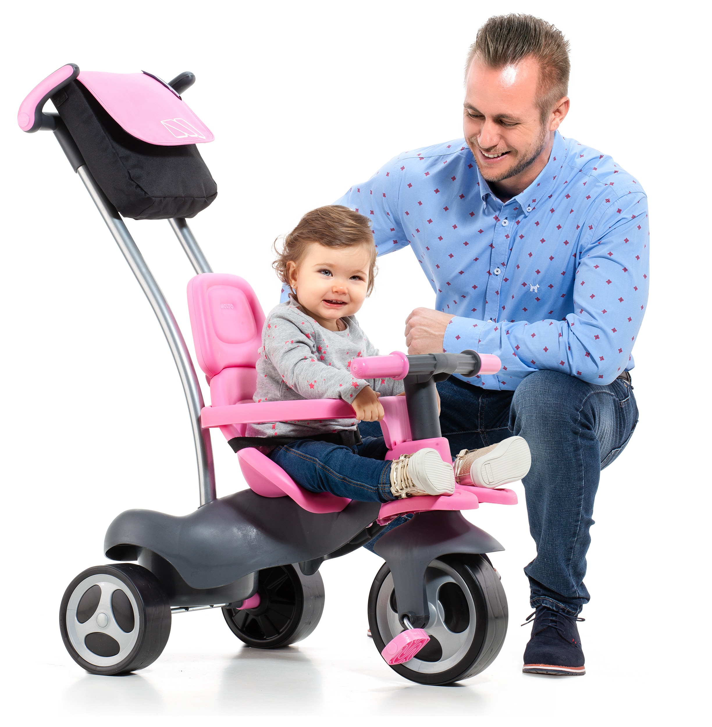 Triciclo Urban Trike Dirección Suave + Bolsa + Ruedas De Goma Rosa Bonus Termo Bebidas 5