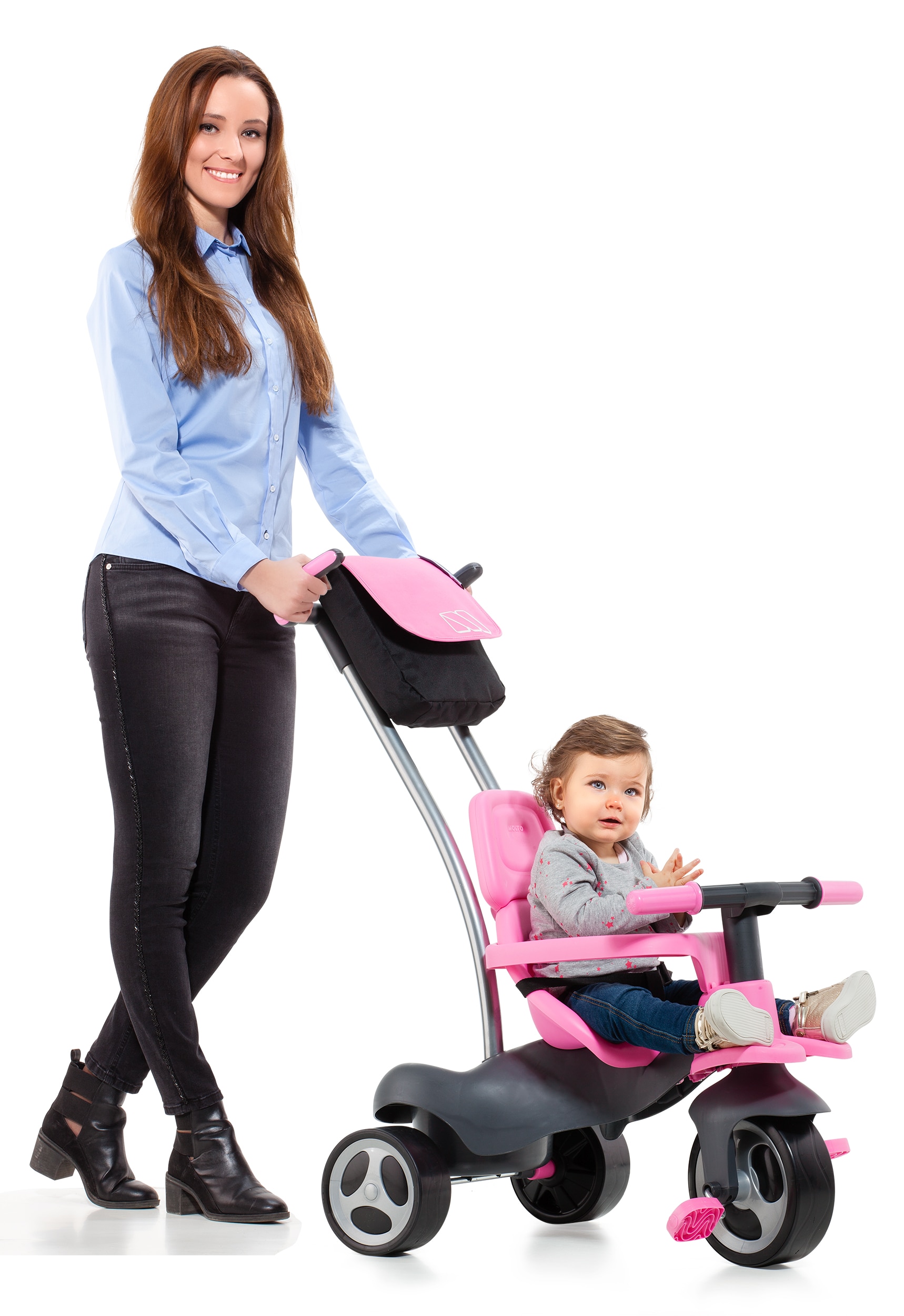 Triciclo Urban Trike Dirección Suave + Bolsa + Ruedas De Goma Rosa Bonus Termo Bebidas 7