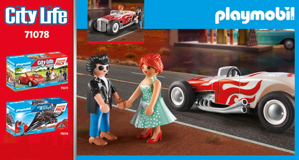 Starter Pack Hot Rod coche y figuras años 50 Playmobil City Life 5
