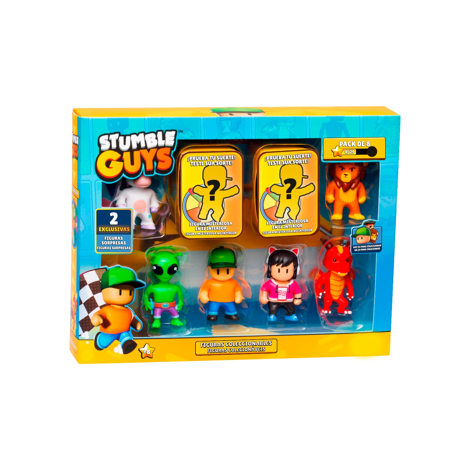 Pack 8 figuras 6 cm con dos personajes sorpresa Stumble Guys Bizak modelos surtidos 2