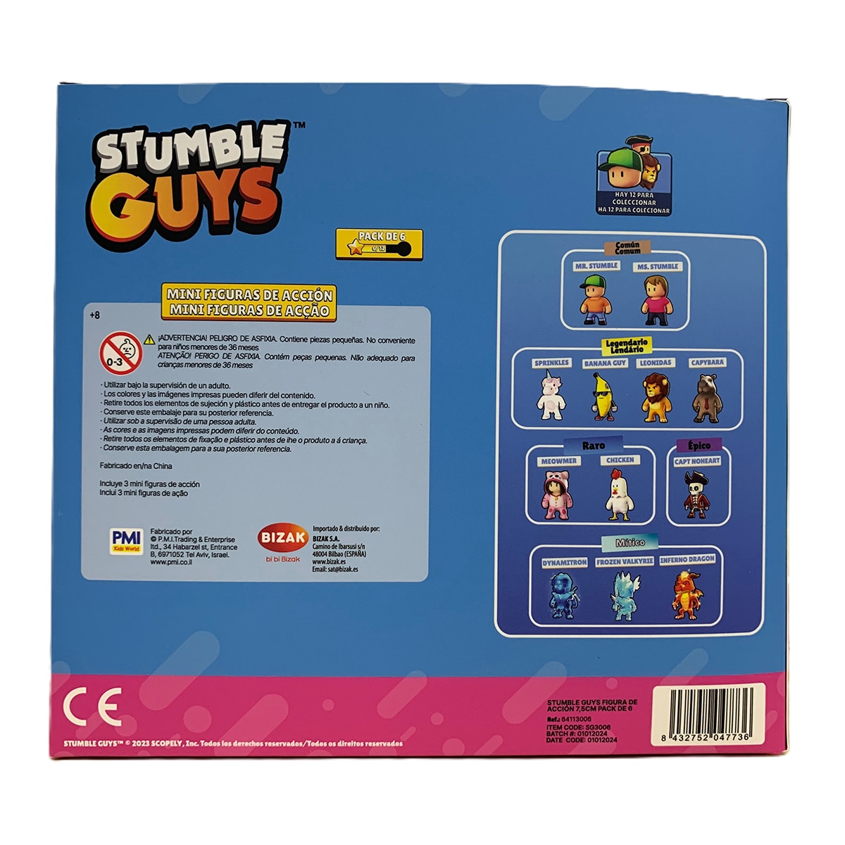 Pack 6 figuras 8 cm con dos personajes sorpresa Stumble Guys Bizak modelos surtidos 17