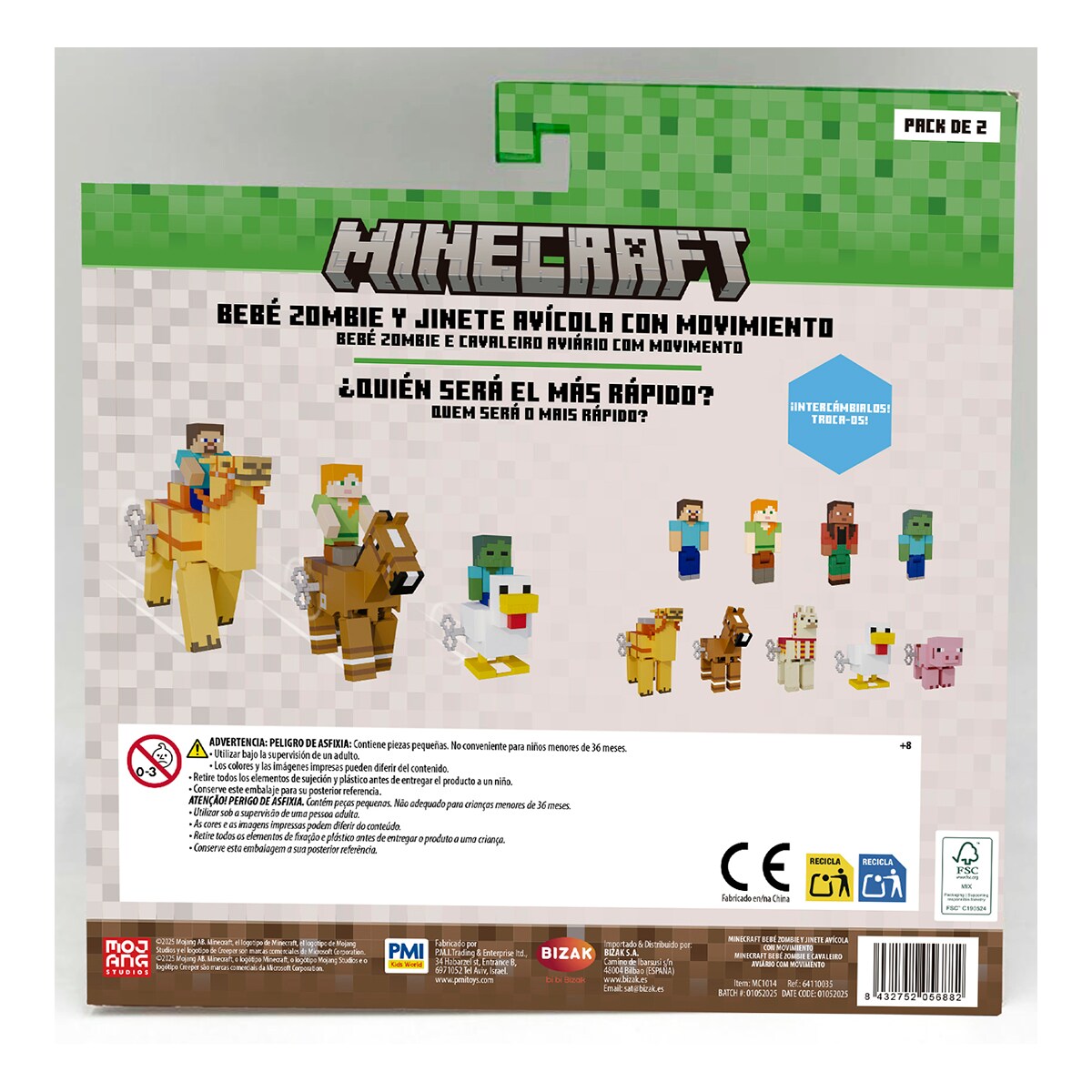Figura coleccionable bebé zombie y jinete avícola con movimiento Minecraft Bizak 9