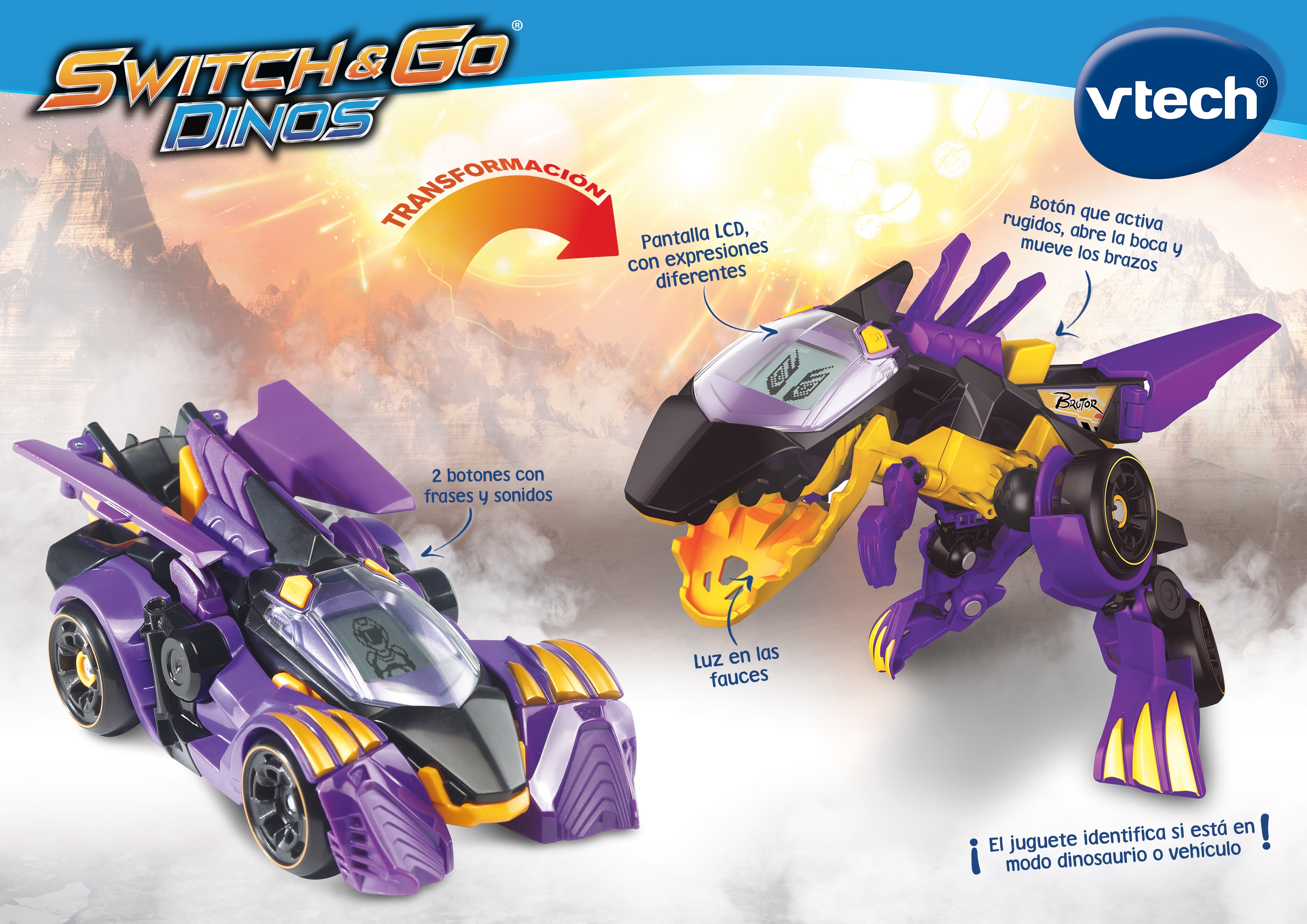 Switch&Go Dinos, Rayo el espinosaurio bólido de carreras, Dinosaurios que se transforman en vehículos VTech 2