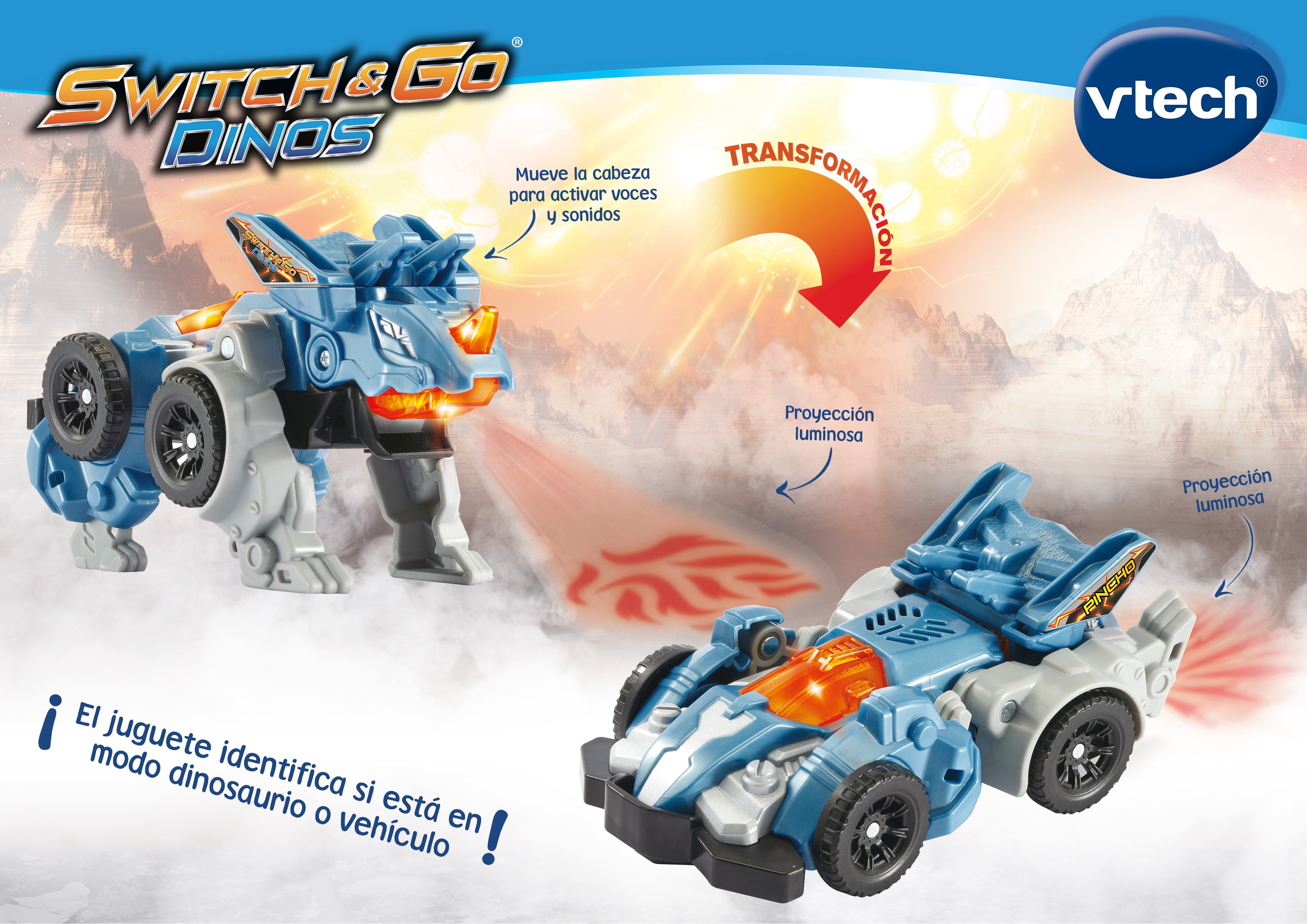 Switch&Go Dinos Fire, Pincho el tricerátops, Dinosaurios que se transforman en vehículos VTech 5