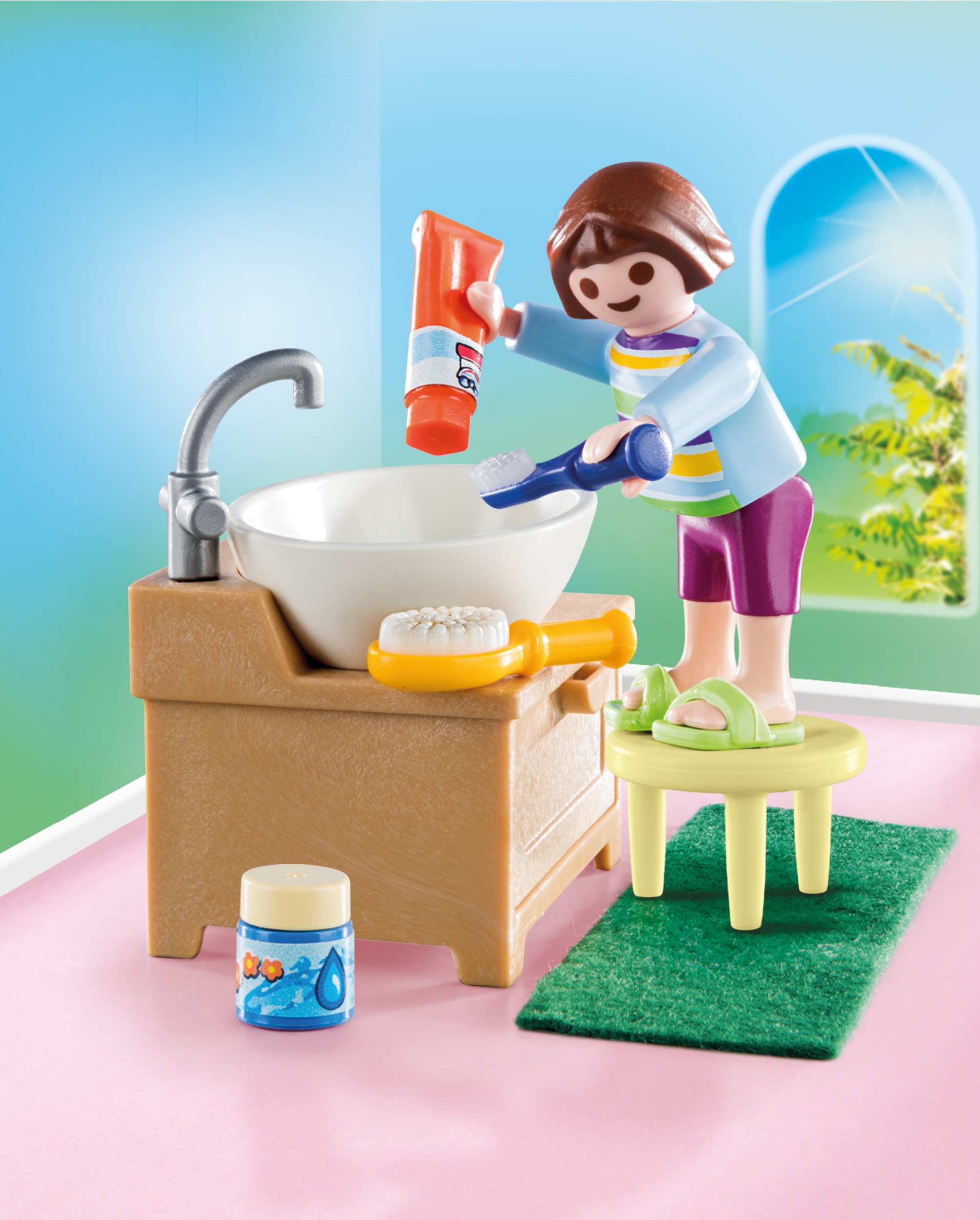 Figura con lavabo y accesorios para cepillado de dientes Playmobil Special Plus 4