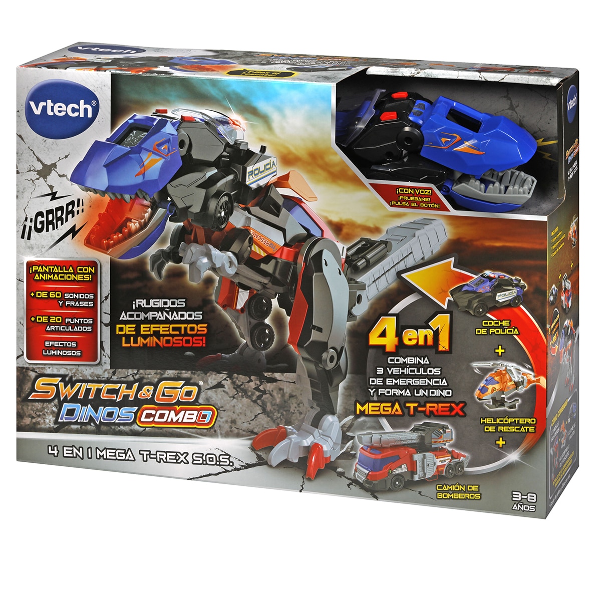 Figura Dinosaurio transformable Mega T-REX SOS 3 en 1 Switch&Go Vtech 6