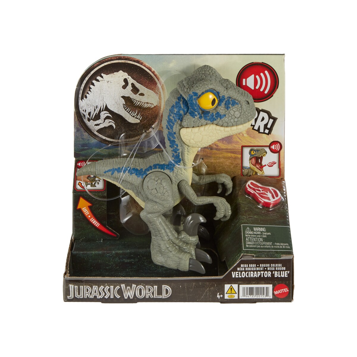 Dinosaurio de juguete con rugidos Mega Roar Blue Jurassic World Mattel 6
