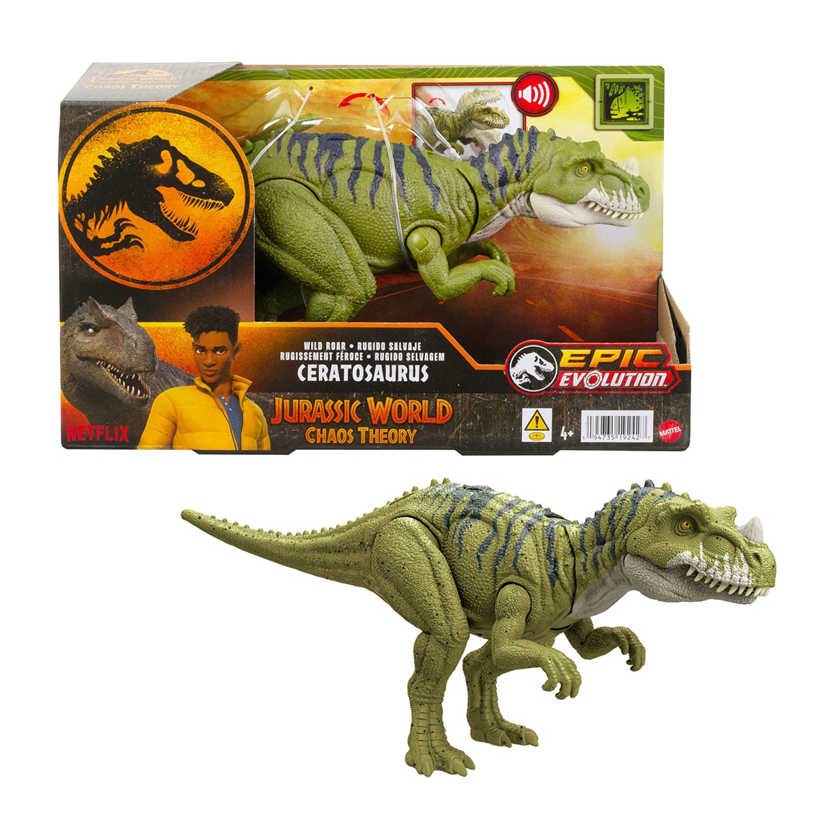 Dinosaurio Ceratosaurus verde rayado Jurassic World: Teoría del Dinocaos Netflix Mattel 1