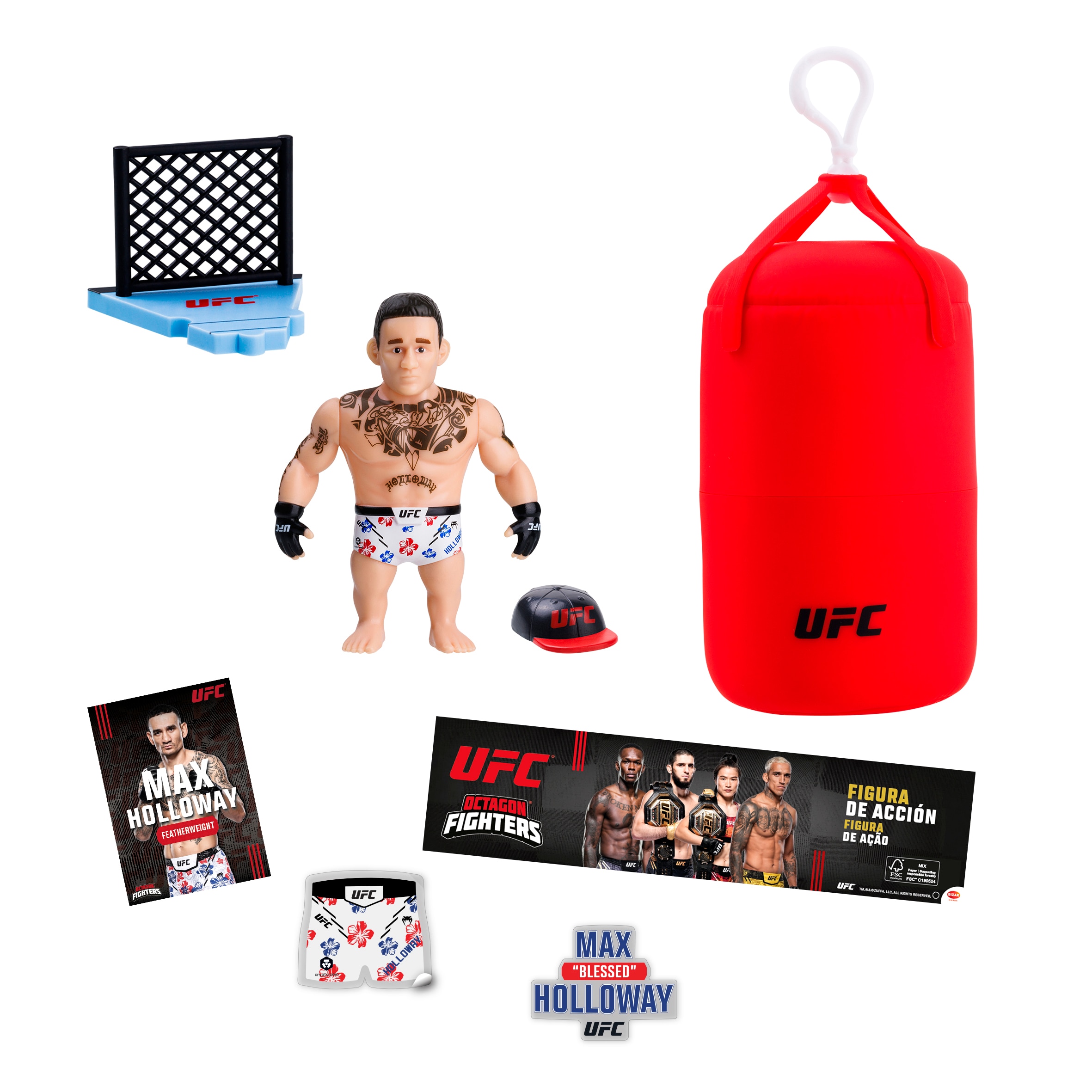 UFC punching bag que incluye figura articulada 7,5 cms y set de lucha 3