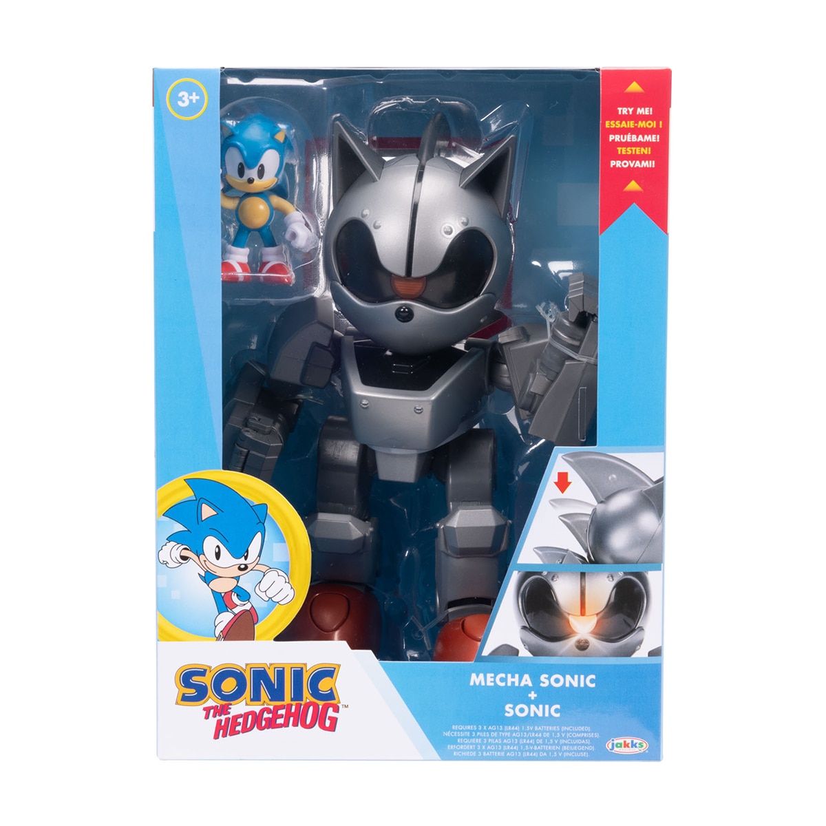 Jakks Pacific – Figura Mecha Sonic 20 cm con luces y mochila propulsora. Incluye figura Sonic 6 cm. Licencia Sonic. Jakks Pacific.