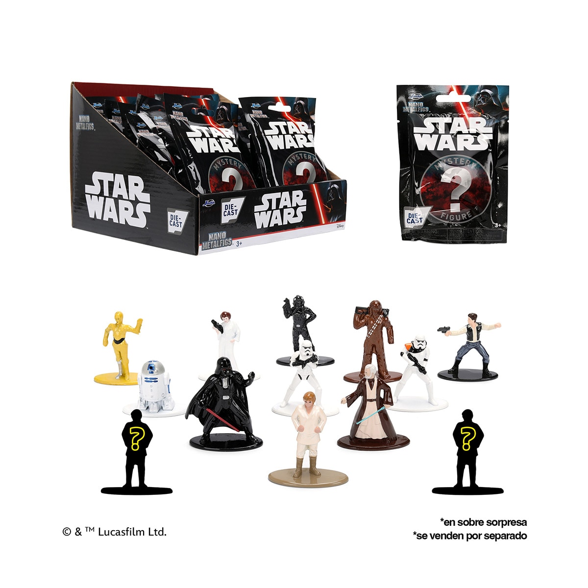 Imagen 0 de Sobre con figura sorpresa de metal pintado de un personaje clásico Star Wars metal de 4cm Jada