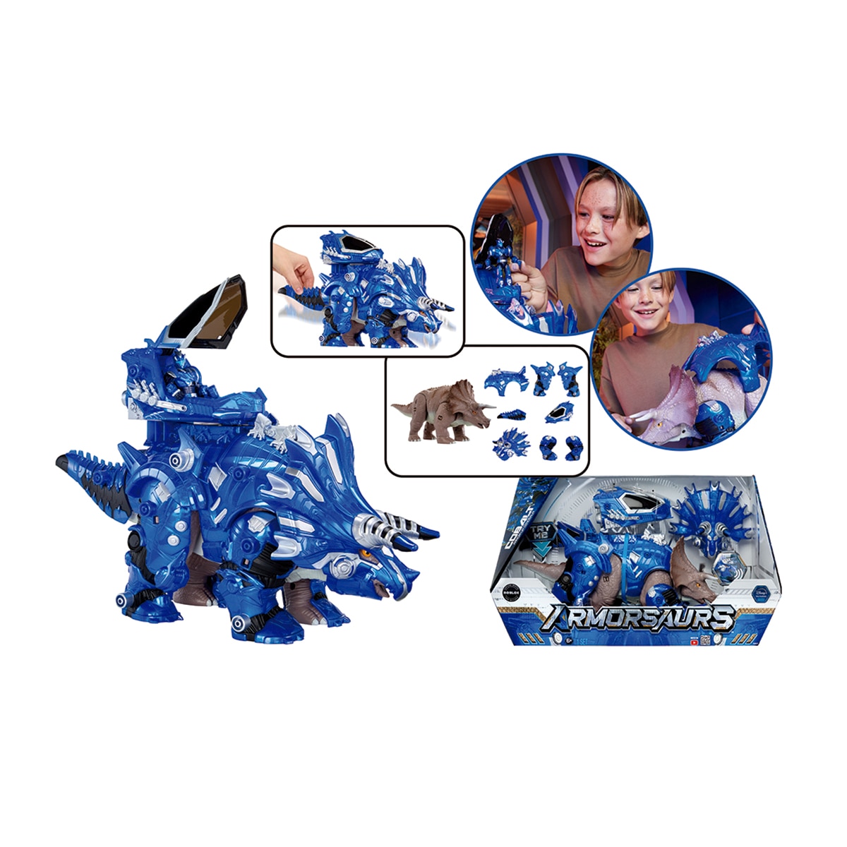 Figura de acción Triceratops Cobalto y armadura Armosaurus MGA 2