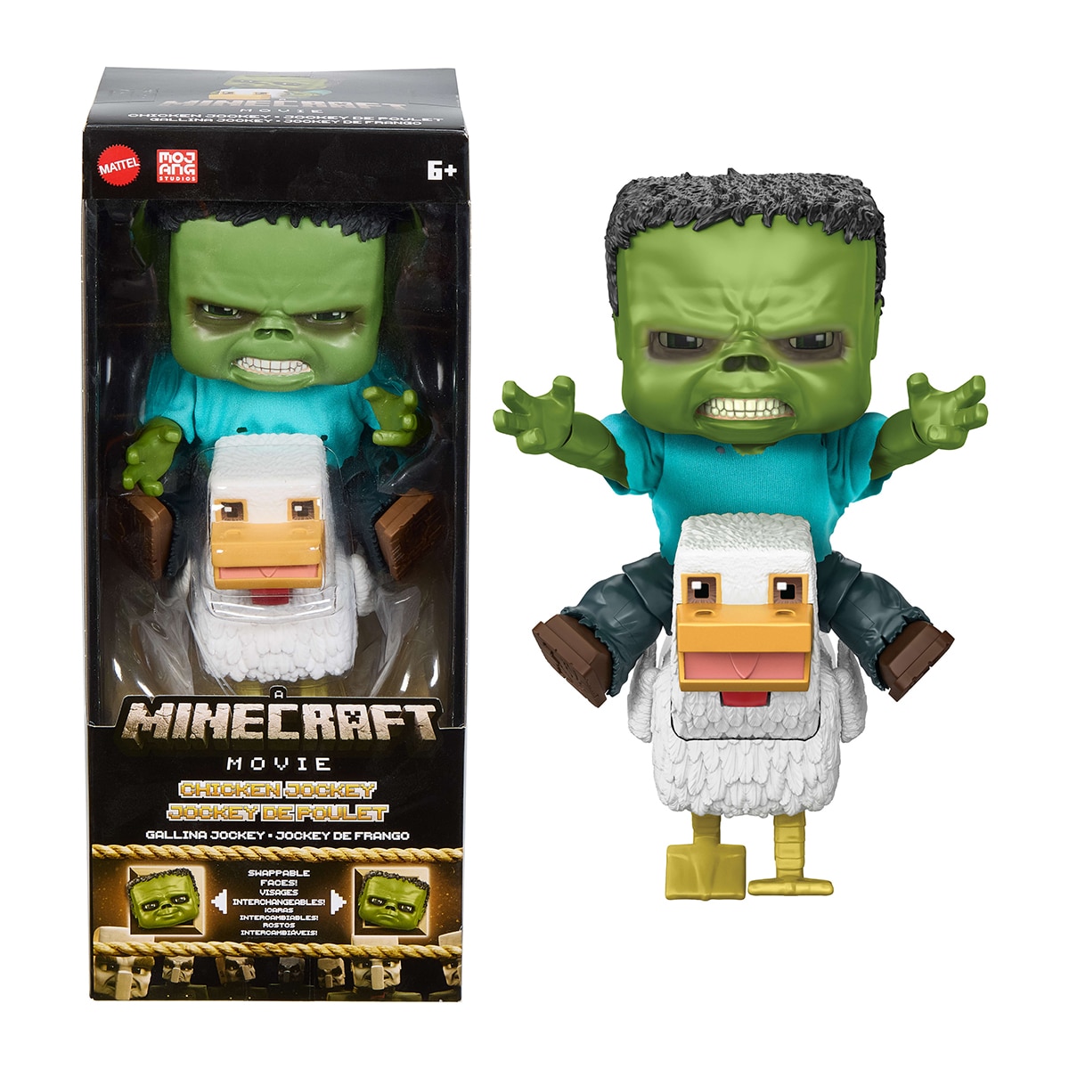 Imagen 1 de Figura con 3 caras intercambiables de zombi Minecraft Jinete de Gallina Minecraft Mattel